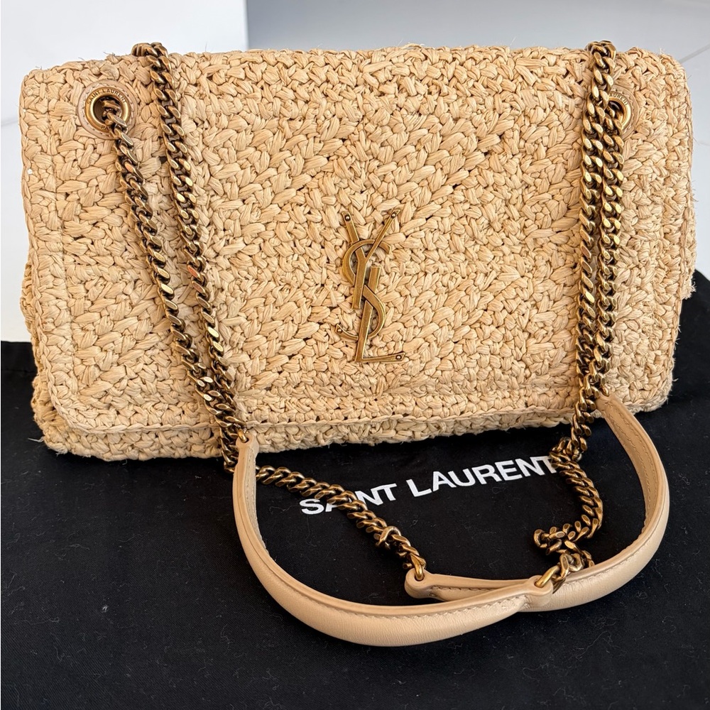 Saint Laurent Beige Woven Chain Shoulder Bag